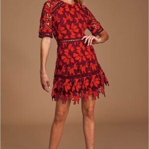 Red and Black Floral Dress